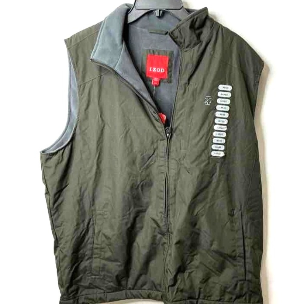 IZOD Men's Olive Fleece Lined Full Zip Mock Neck Vest Size Large NWT